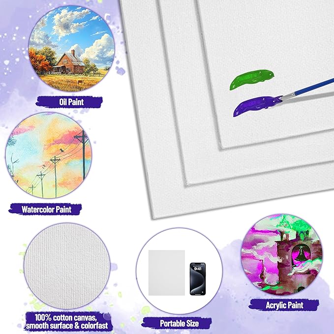 10Pack Canvas Boards and Easel Set for Painting,8x10 Inch Art Canvas with 10 Wooden Easels, 24 Brushes, 24 Acrylic Paints,10 Paint Trays,Painting Canvas for Acrylic Oil, Art Crafts,Party Painting Kits