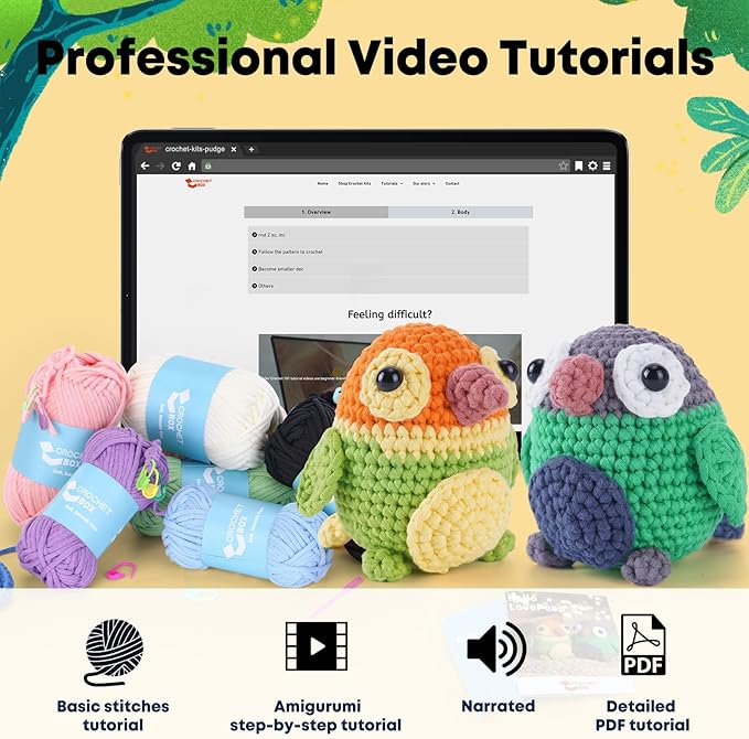 CrochetBox Crochet Kit for Beginners - Love Birds Starters Crochet Kit, Beginners Crocheting Kitting for Adults Teen, Gifts with Crochets Yarns, Hook, Step-by-Step Video, Instruction