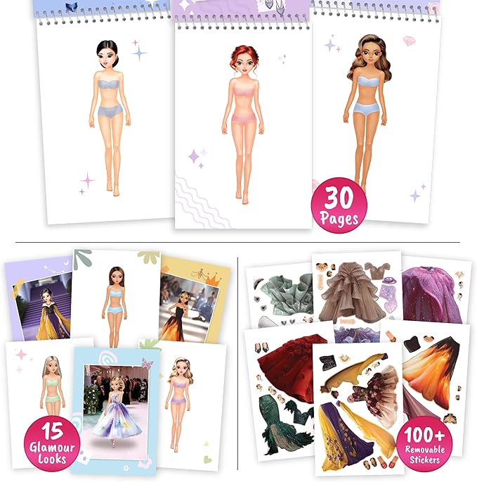 Sticker Dress up Books - Sticker Activity Book for Kids. Learn Girls Fashion Design with Stickers and Guides for Kids 5 and up. Little Designer Creativity Book. Stickers, Paper Dolls. - Glamour
