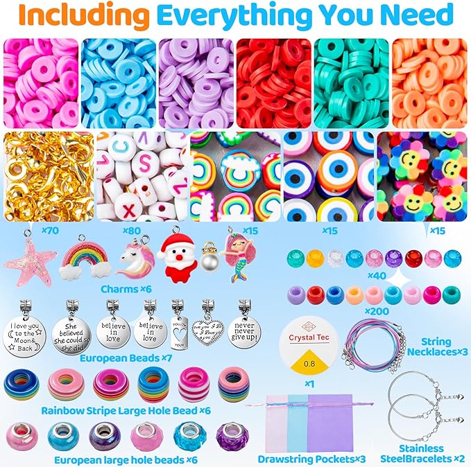 Taybonds Charm Bracelet Making Kit - 1400+ Pcs Jewelry Making Kit for Beginners with Charm-Style Beads, Unicorn Mermaid DIY Bracelets & Necklaces, Birthday Christmas Gifts