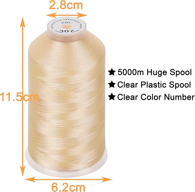 New brothread - Single Huge Spool 5000M Each Polyester Embroidery Machine Thread 40WT for Commercial and Domestic Machines - Linen