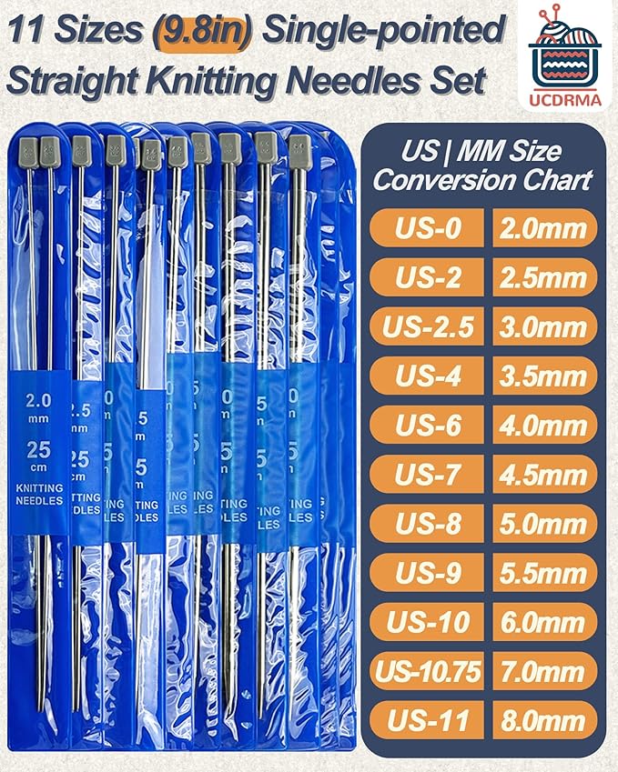 UCDRAMA 90PC Knitting Needles Set Beginners Knitting Kit with Yarn, Metal Single-pointed + Circular Knitting Needle Set US0-15 (2-10mm) with Knitting Accessories, Knitting Set for Beginner Adults/Kids