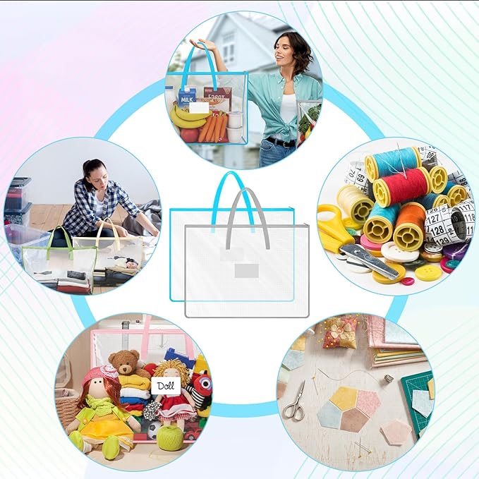 5 Pcs Boho Art Portfolio Bags 19 x 25 Inch Transparent Artwork Storage Case with Handle and Zipper Mesh Folder Organizers for Bulletin Boards Paintings Scrapbooks Posters, 5 Colors