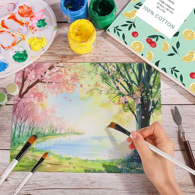 30 Sheets Watercolor Paper Pad 9x12, 140 lb/300 GSM Cold Press Watercolor Paper Tearable Water Color Pad for Art Painting, Drawing