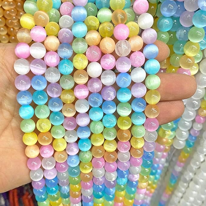 8MM 45PCS Colorful Selenite Gypsum Stone Crystal Beads for Jewelry Making DIY Bracelet