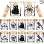 Ziliny 10 Pcs Halloween Horror Glass Candle Jars Empty Containers Bulk 7 oz Halloween Glass Jars with Cork Lids Tins for Holiday Candle Making Storing Biscuits Tea Party Favors Decorations