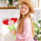 10 Pcs Plush Heart Flower Stuffed Bendable Stems Plush Bouquet Toy Soft Rose Flower 12.6 Inch for Christmas 2025 Mother's Day Girl Girlfriend Wife(Red and Pink Heart)