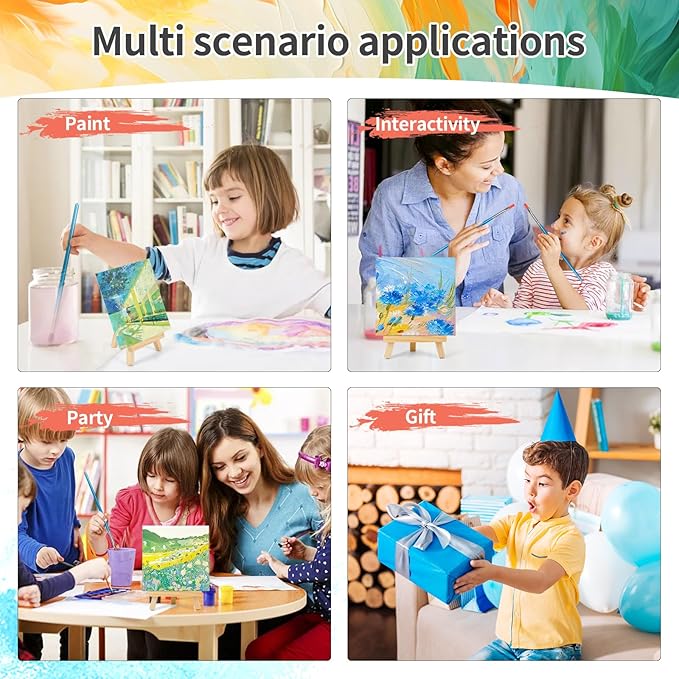 5 Pack 5.9In Canvas Boards for Painting, Art Canvas for Drawing with 20 Brushes & 5 Paint Trays, Mini Painting Canvas with Easel Set, Painting Kits for Adults & Kids Party