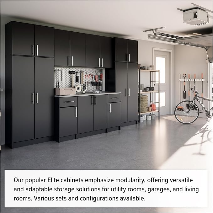 Prepac Elite Tall Garage Storage Cabinet & Pantry Storage Cupboard, 2-Door Freestanding Bathroom or Pantry Cabinet with Adjustable Shelves, 16" D x 32" W x 65" H, Black