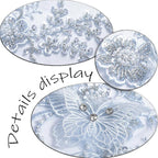 Flower Pearl Fabric Rhinestones Beaded Lace Applique,3D Butterfly Embroidered Lace Patch for Clothes,Dress (Light Blue)