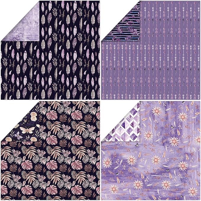 Scrapbook Paper 12x12, Double-Sided Suede Textured Decorative Craft Paper Set for Greeting Cards, Photo Album Decoration, 24 Sheets/24 Designs