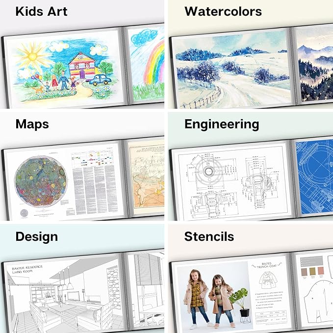 Dunwell 11x17 Portfolio Binder (Black, Horizontal), Presentation Book with 24 Pockets, Large 11 x 17 Art Portfolio Folder, Acid-Free Poly Cover and Sleeves