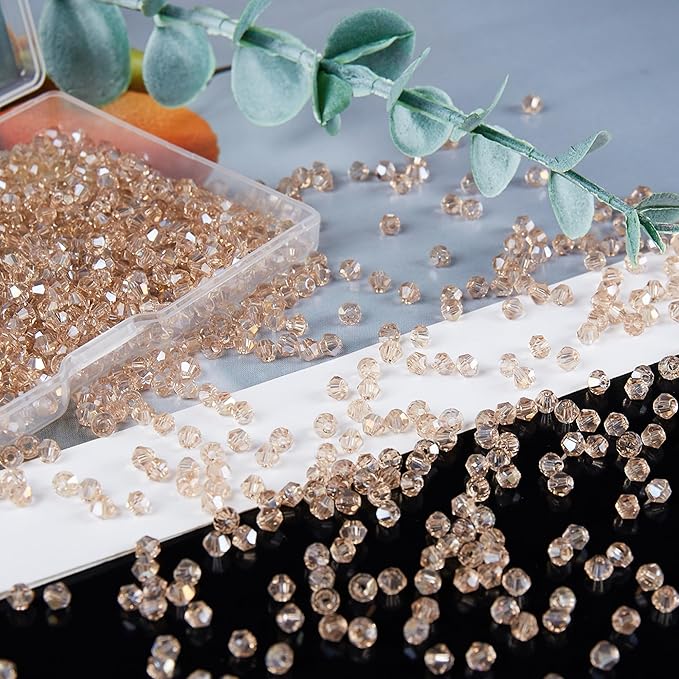 1200PCS 3mm Bicone Crystal Glass Beads for Jewelry Making, Sparkling Mini Beads for Suncatchers, DIY Bracelets & Craft Projects (Champagne Silver)