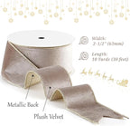 Taupe Velvet Wired Ribbon with Glitter Back 2.5 Inch Camel and Gold Christmas Ribbon Wired Taupe Ribbon for Christmas Tree, Gift Wrapping, Mantel, Wreaths Supplies, Topper Bows (10 Yards)