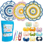 Alvian Mandala Coaster Crochet Kit for Beginners Crochet Starter Kits Craft Knitting with Step-by-Step Video Tutorials Mini Handmade Crochet Knitted Gift for for Birthday, Anniversary, Valentines