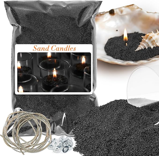 Candle Sand Wax with Wicks and Wick Tabs- 450g DIY Black Pearled Candle Wax, Refillable Pearled Sand Candles with Wicks, for Making Candles for Halloween, Party