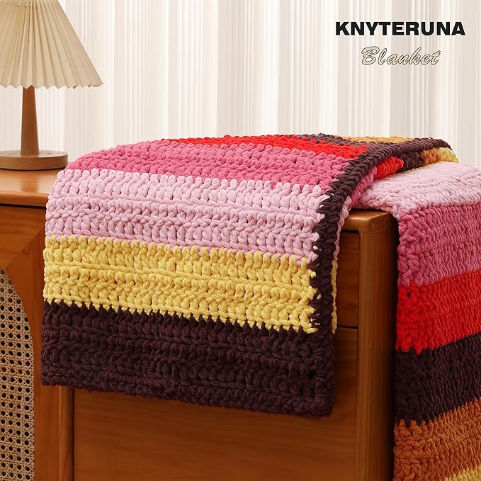 #6 Super Bulky Blanket Yarn for Crocheting - 4 Skeins(Each 10.5oz/300g, 220yds/201m), Chunky Chenille Thick Plush Big Soft Yarn for Crocheting Knitting Blankets, Blush Pink