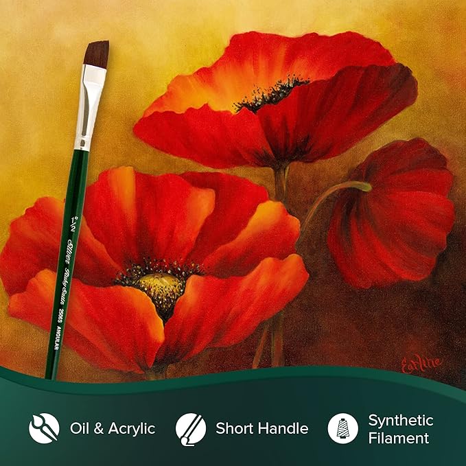 Silver Brush Limited 2506-1/2 Ruby Satin Angle Paintbrush for Oil, Acrylic, and Heavy Body Paints, Size 1/2 Inch, Short Handle