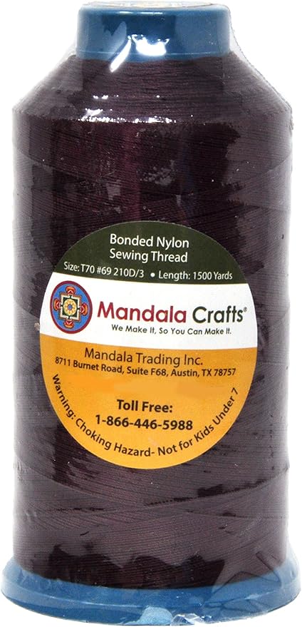 Mandala Crafts Bonded Nylon Thread Burgundy Heavy Duty Sewing Threads - 1500 YDs Size 69 210D T70 Tex 70 Thread for Leather Jeans Weaving Outdoor Marine Upholstery Threads