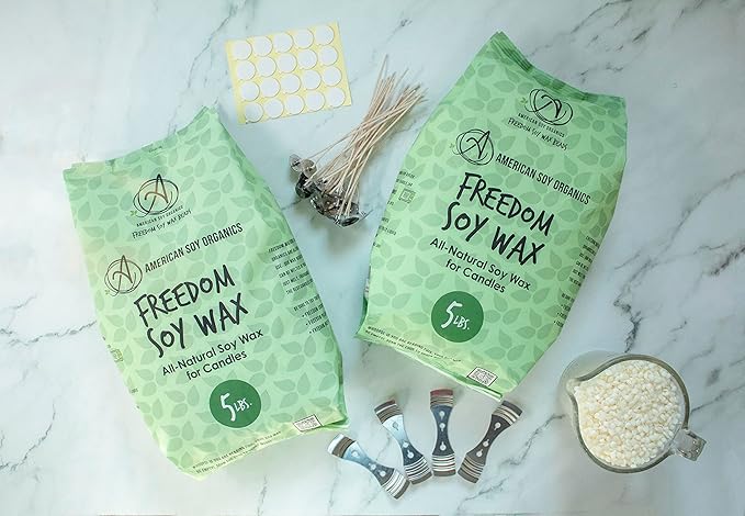 American Soy Organics Microwavable Soy Wax Beads for Candle Making – Premium Soy Candle Kit-10 pounds Freedom Soy Beads-4 Centering Devices- 20 Wick stickers-20 6-inch pre-Waxed Wicks