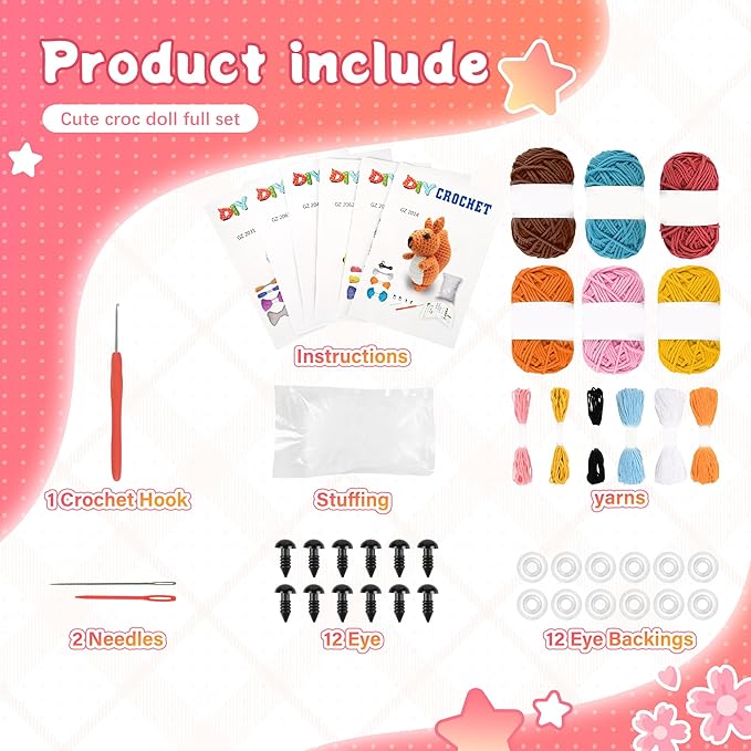 Leozzef DIY Crochet Kit for Beginners, 6 Cute Animal Crocheting Kits with Yarn, Hooks & Step by Step Videos, 2026 Easy DIY Craft for Adults & Kids, Handmade Plush Craft Gift for Crochet Lovers
