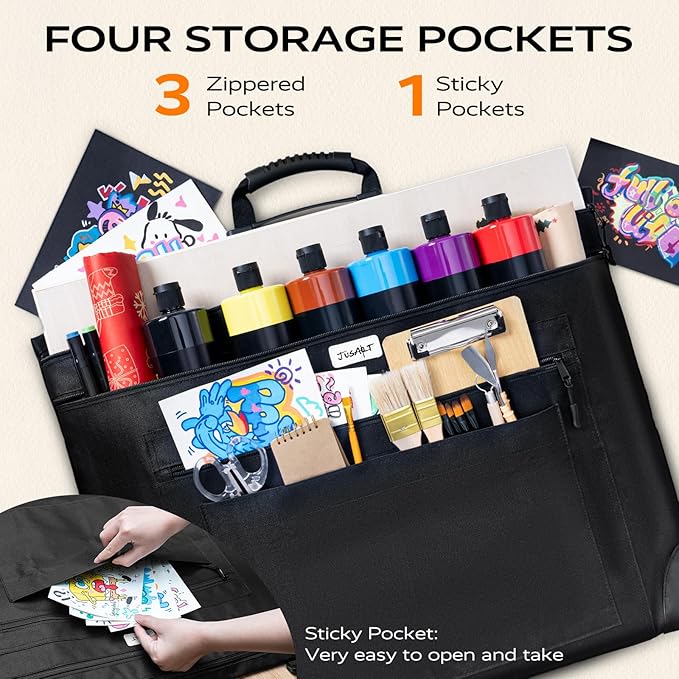 JusArt Art Portfolio Bag, 18x24 Light Weight Portfolio Folder Case with Adjustable Shoulder Strap, Leather Corners, Waterproof Art Bag for Artists and Students for Artwork, Poster, Sketching, Drawing
