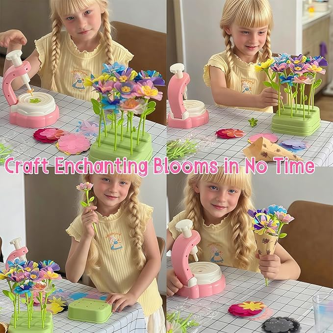 Glintoper Fabric Flower Craft Kit for Kids, DIY Bouquet Maker Toys Birthday Gift for Toddler Girls Age 4 5 6 7 8 9, Xmas Gifts for Preschool Girls, Educational Crafts Handmade DIY Activity Set