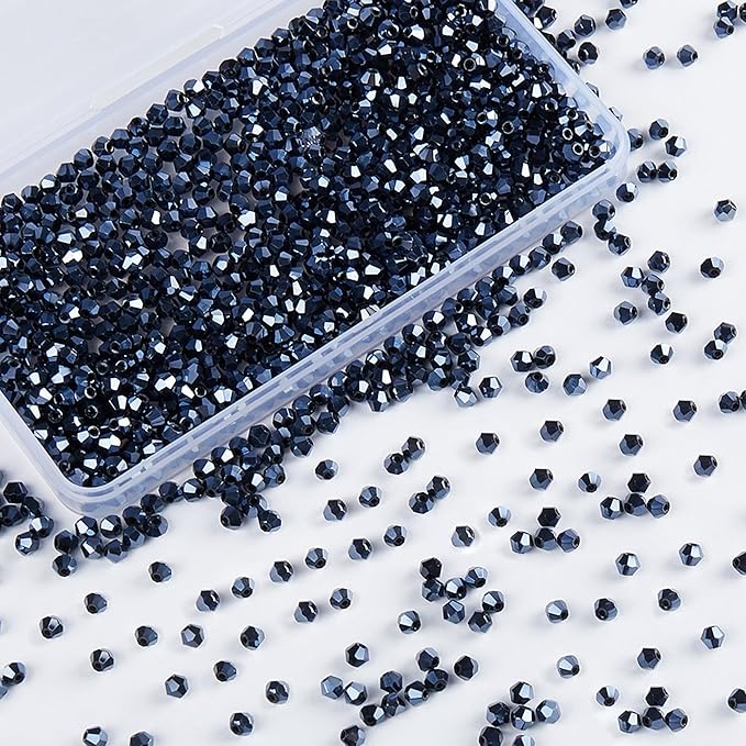 1100PCS 4mm Bicone Crystal Glass Beads for Jewelry Making, Sparkling Mini Beads for Suncatchers, DIY Bracelets & Craft Projects (Navy Blue)