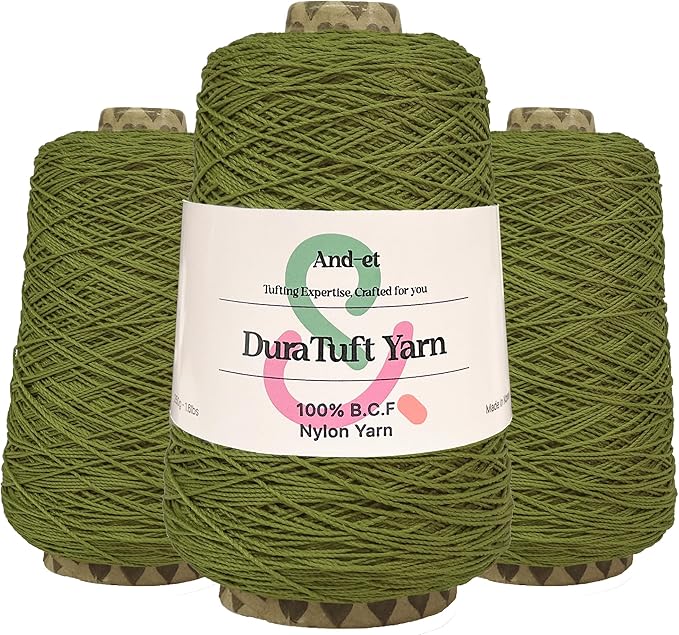And-et DuraTuft Yarn 45 Vibrant Colors Tufting Nylon Yarn Pack - Ideal for Crochet, Craft Projects -100% B.C.F. - 3 Cones x 1.66lbs -180yards -Perfect for Rug Weaving and Knitting (39 Olive)