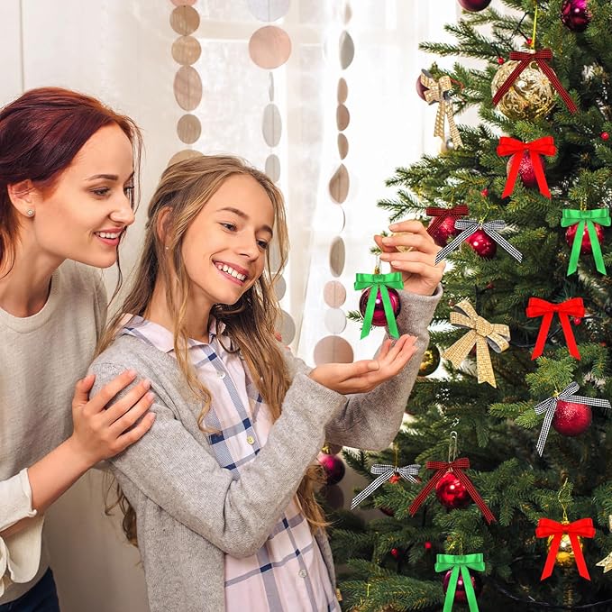 DECYOOL Christmas Ribbons, 4 Rolls 100 Yards Christmas Satin Ribbons 15mm Wide Holiday Craft Ribbons for Gift Wrapping and Xmas Decoration, Red & Green & Red Black Plaid & Black White Plaid