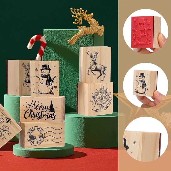 6 Pcs Rubber Stamp Set Wooden Rubber Stamp Stamps Vintage Wooden Art Stamps for Crafting and DIY Scrapbooking Card Making Hand Book(Classic)