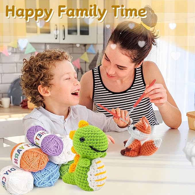 kacistech 6 Pack Christmas Crochet Kit for Beginners Adults & Kids, Animal Crochet Patterns with Video Tutorial, DIY Starter Kit Includes Yarn, Hook, Gift for Craft Lovers