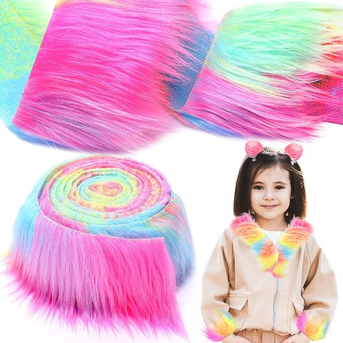 Tatuo Faux Fur Fabric Christmas Fluffy Fuzzy Craft Fake Fur Cuts Shaggy Synthetic Plush Patch Sewing DIY Winter Halloween Costume Gnome Beard Miniature Dolls Rugs Mats Gift(Colorful,2 x 100 Inch)