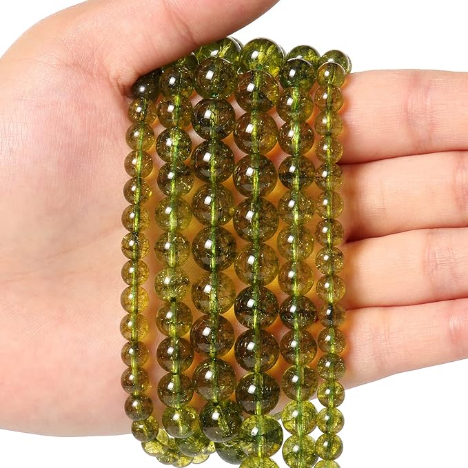 45pcs 8mm Natural Stone Beads Peridot Beads Crystal Gemstone for Jewelry Making, DIY Bracelet Necklace