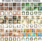 6 Small Scrapbook Sticker Books for Scrapbooking, 180 Sheets Retro Brick Wall Collage Materials- Paper PET Washi Stickers for Journaling, Junk Journal Supplies, Collage, Crafts