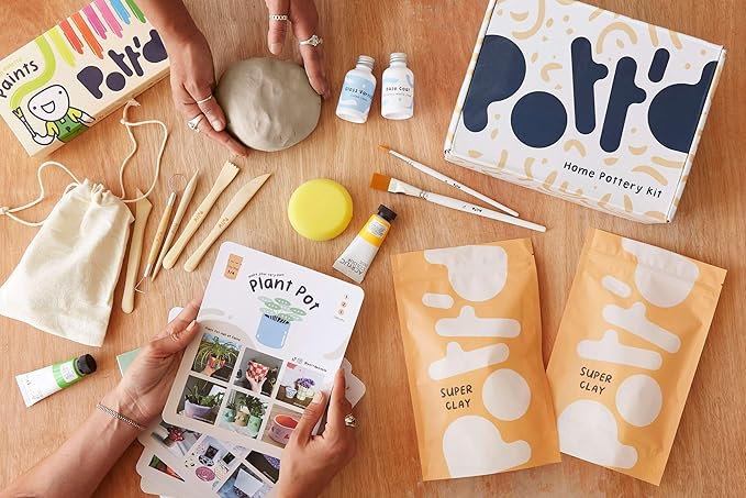 Pott'd Air Dry Clay for Adults. Beginners Home Pottery Kit for Adults. DIY Craft Kit for Adult. Kit Includes: Air-Dry Clay for Adult, Tools, Paints, Brushes, Sealant, How-to-Guides