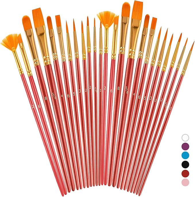 Soucolor Acrylic Paint Brushes Set, Halloween Painting Craft for Adults Kids, 24Pcs Round Pointed Tip Artist Paintbrushes for Acrylic Painting Oil Watercolor Canvas Boards Easter Eggs Rock Art