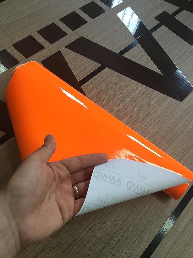 VViViD High Gloss Finish Adhesive Craft 12" x 48" Vinyl Roll Bundle with 12" x 12" Oracal Transfer Paper (2 Items)(Fluorescent Orange)