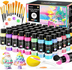 64 PCS Pastel Acrylic Paint Set with 12 Brushes, 2 Knives & Palette, 48 Colors (2oz/60ml) Art Craft Paint for Adults Kids Artists Beginners, Canvas Ceramic Rocks Wood Painting Kit Art Supplies