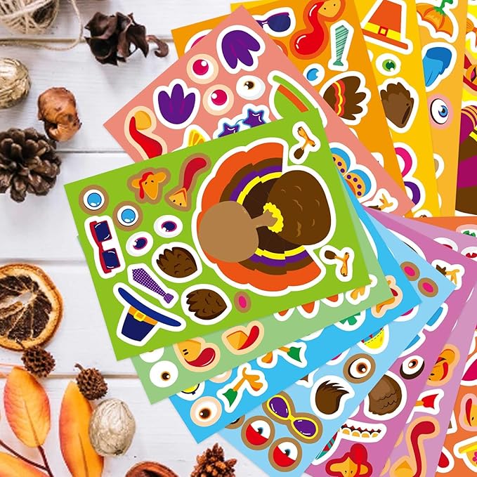 36 PCS Make a Turkey Stickers, Thanksgiving Stickers for Kids Make Your Own Turkey Sticker for Thanksgiving Party Favors Crafts School Rewards