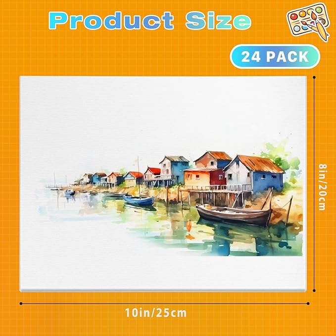 24 Pack Canvas Boards for Painting, 8x10 Inch Painting Canvas Panels, White Blank Canvases Panels, Blank Canvases for Oil Paint Watercolor Acrylic Paint Gouache and Tempera