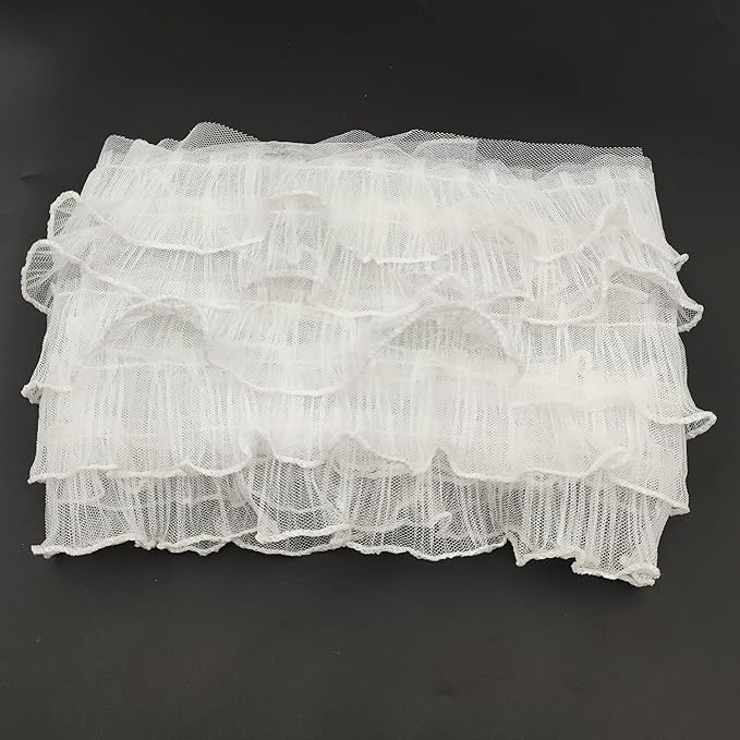 1 Yards White Pleated Lace Chiffon Fabric Elastic Lace Trim for Wedding Bridal Dress Decoration DIY Sewing Clothing Decoration, 6 Inch