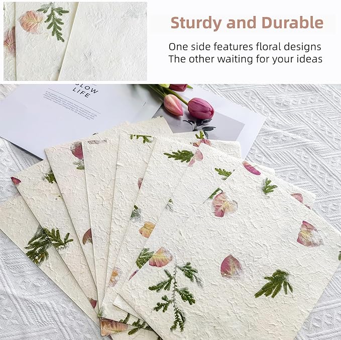 ANXINZENITH Handmade Botanical Craft Paper - 15 Sheets A4 Acid-Free Art Paper for Watercolor,Wedding Invites,Scrapbooking - Vintage Textured Designs for DIY,Gift Wrapping & Cultural Projects (15)