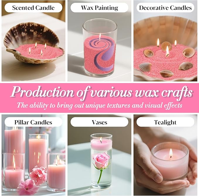 Pink Candle Sand Wax with Wicks and Wick Tabs- 450g DIY Pearled Candle Wax, Refillable Pearled Sand Candles with Wicks, for Valentine's Day, Wedding, Dating