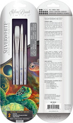 Silver Brush Limited SW-1521S Silverwhite Detail Set, 4pc Short Handle Professional Premium Artist Painting Set for Watercolor, Gouache, Inks, Dyes, Acrylics, Script Liner, Stroke, and Round Brushes