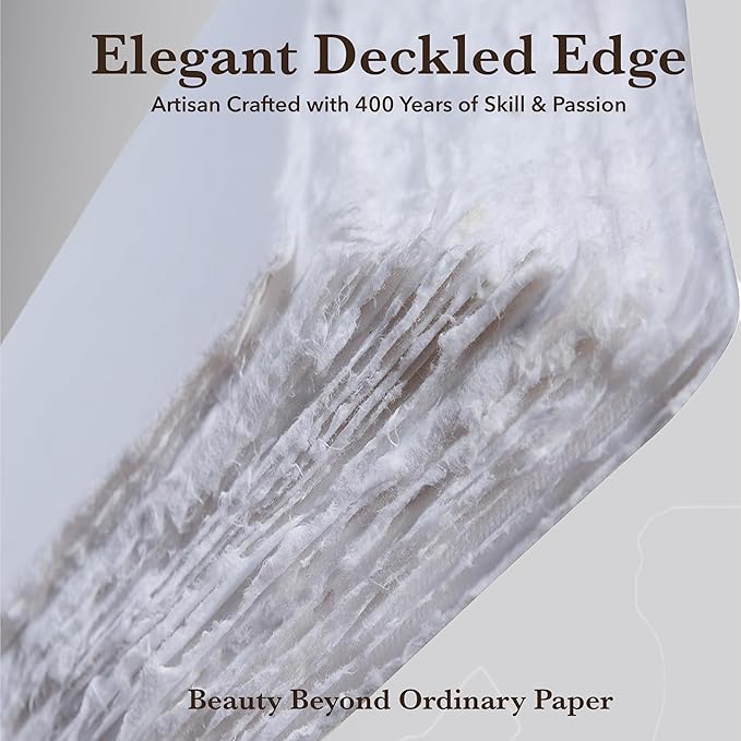 Wanderings White Thick Handmade Deckled Edge Cotton Paper - Cold Pressed Texture - Paint, Watercolor, Drawing, Writing, Cards, Invitations, Menus, Arts and Crafts. 25 Pack White 300gsm - 4" x 6"