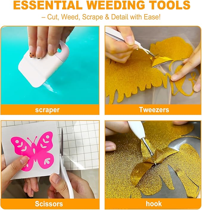 The Accessories Bundle for Cutting Joy Machines, Accessories and Supplies Include Heat Transfer Vinyl, Adhesive Vinyl, Cutting Mat and Weeding Tools for Crafting Starter