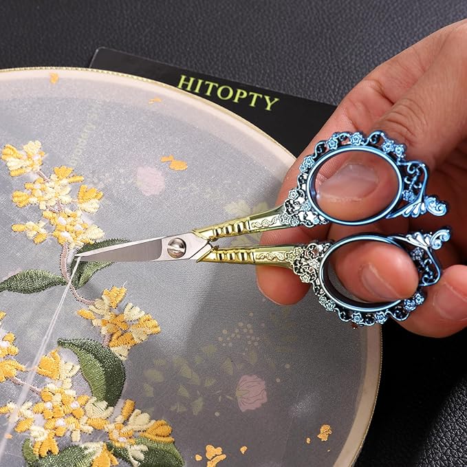Sewing Sharp Embroidery Threading Scissors with Cover for Craft Art work Needlework Yarn Fabric Precision Detail Paper Cutting Tools, 4.5in Blue Shears