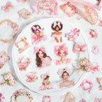 TIAMECH Pink Dream Girl PET Stickers - 100 Pcs Reading Time Lace Girl Maidens Sweetheart Design, Waterproof Sticker for Journaling & Scrapbooking, Junk Journal Supplies, Ephemera & DIY Crafts