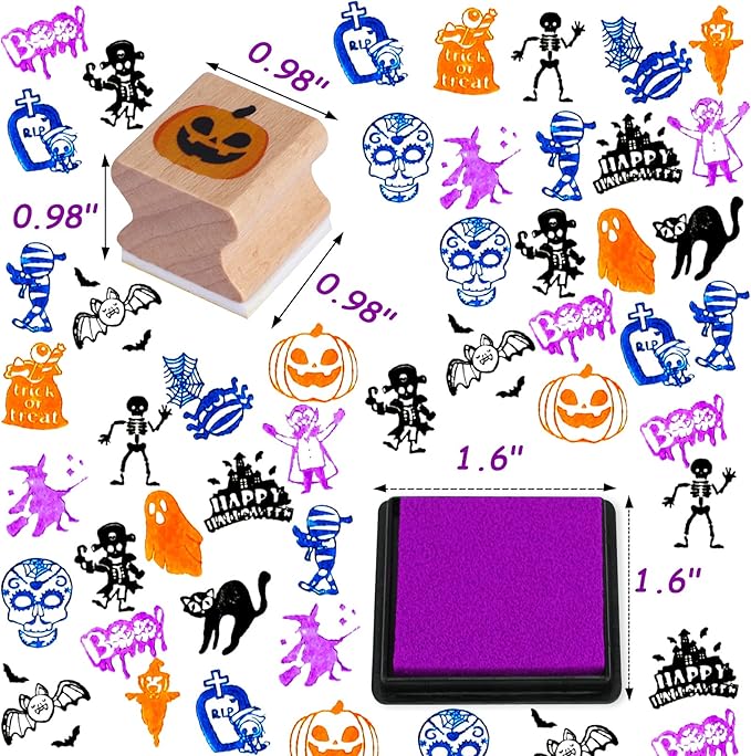 HOWAF 20 Pack Halloween Wooden Stamps Set, Halloween Crafting Stamps for Adults Kids Favors
